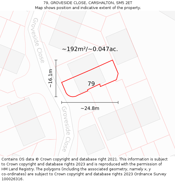 79, GROVESIDE CLOSE, CARSHALTON, SM5 2ET: Plot and title map