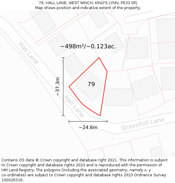 79, HALL LANE, WEST WINCH, KING'S LYNN, PE33 0PJ: Plot and title map