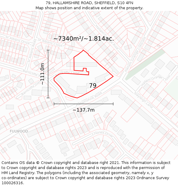 79, HALLAMSHIRE ROAD, SHEFFIELD, S10 4FN: Plot and title map