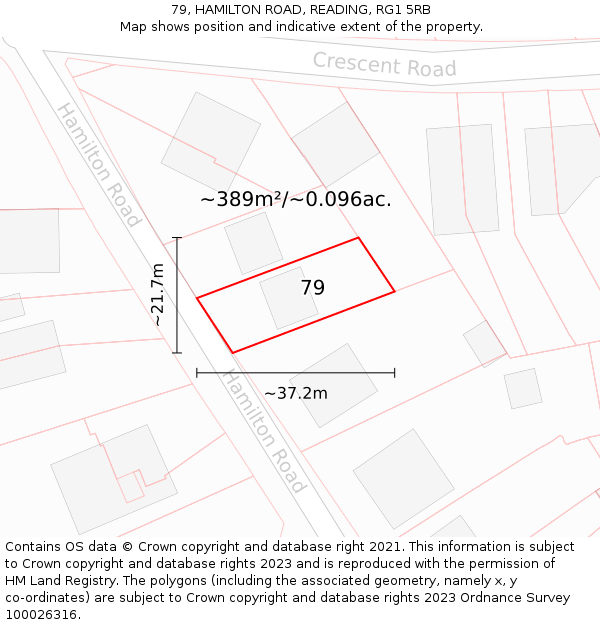 79, HAMILTON ROAD, READING, RG1 5RB: Plot and title map