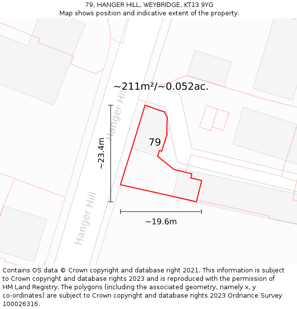 79, HANGER HILL, WEYBRIDGE, KT13 9YG: Plot and title map