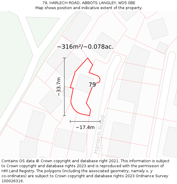 79, HARLECH ROAD, ABBOTS LANGLEY, WD5 0BE: Plot and title map