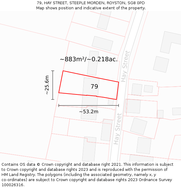 79, HAY STREET, STEEPLE MORDEN, ROYSTON, SG8 0PD: Plot and title map