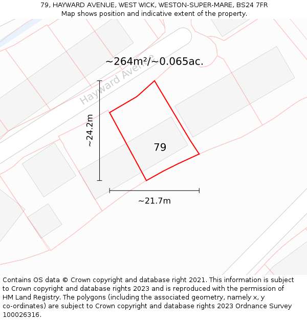 79, HAYWARD AVENUE, WEST WICK, WESTON-SUPER-MARE, BS24 7FR: Plot and title map