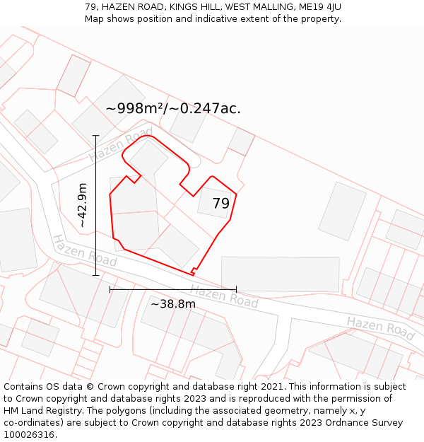 79, HAZEN ROAD, KINGS HILL, WEST MALLING, ME19 4JU: Plot and title map