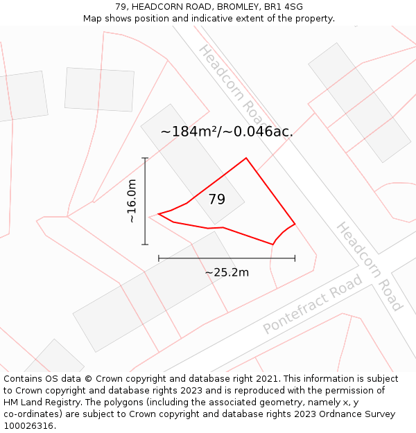 79, HEADCORN ROAD, BROMLEY, BR1 4SG: Plot and title map