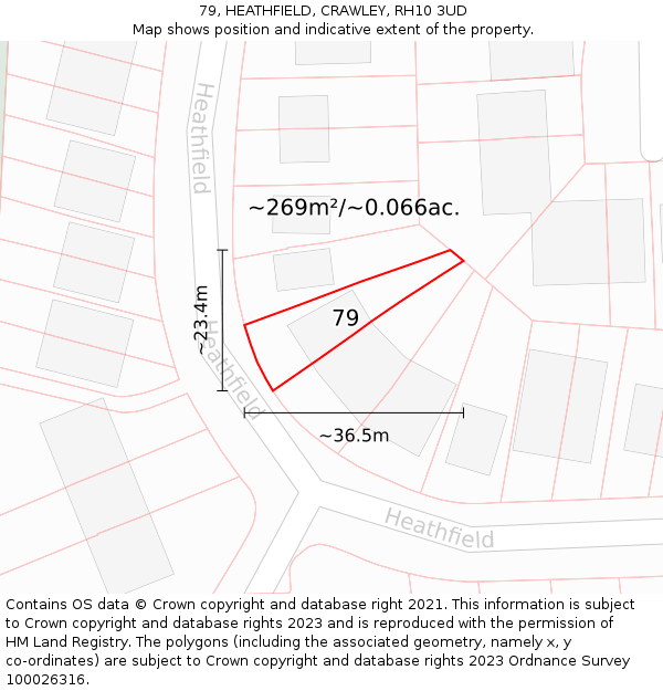 79, HEATHFIELD, CRAWLEY, RH10 3UD: Plot and title map