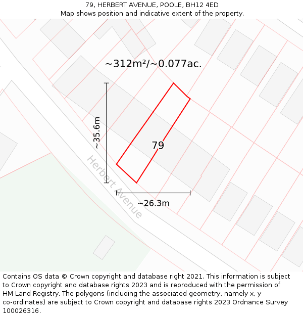 79, HERBERT AVENUE, POOLE, BH12 4ED: Plot and title map