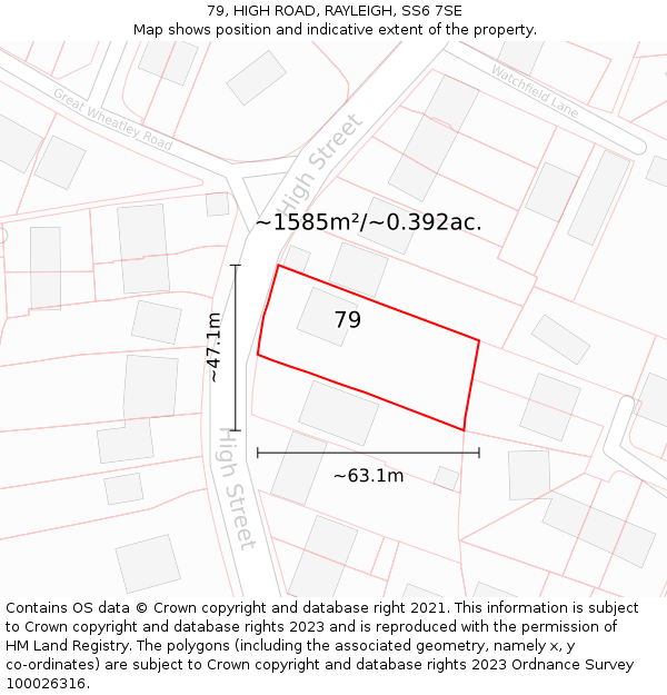 79, HIGH ROAD, RAYLEIGH, SS6 7SE: Plot and title map