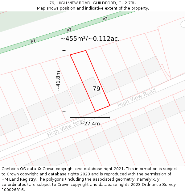 79, HIGH VIEW ROAD, GUILDFORD, GU2 7RU: Plot and title map