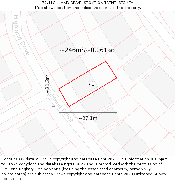 79, HIGHLAND DRIVE, STOKE-ON-TRENT, ST3 4TA: Plot and title map