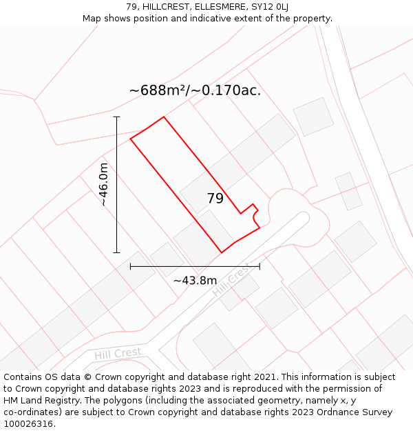 79, HILLCREST, ELLESMERE, SY12 0LJ: Plot and title map