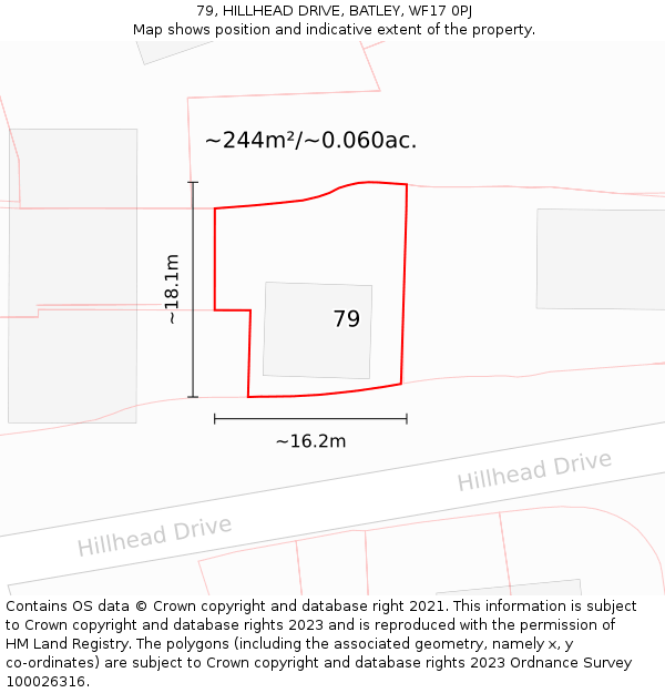 79, HILLHEAD DRIVE, BATLEY, WF17 0PJ: Plot and title map