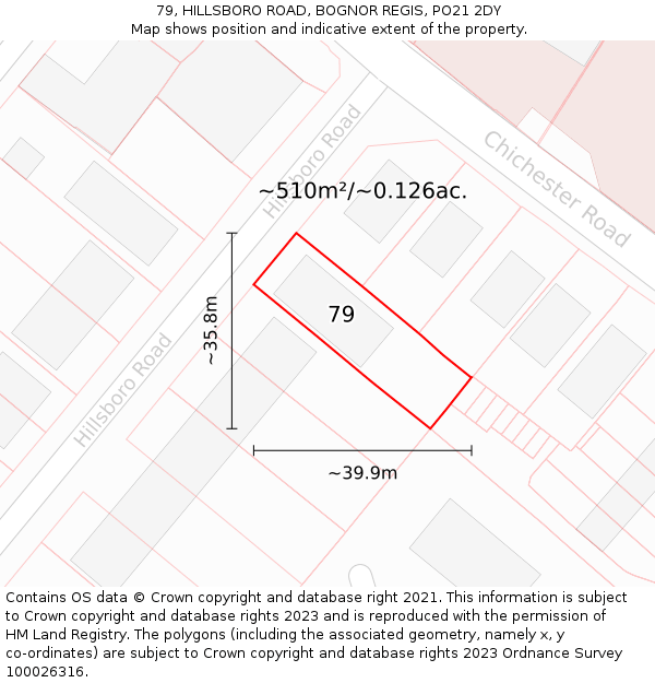 79, HILLSBORO ROAD, BOGNOR REGIS, PO21 2DY: Plot and title map