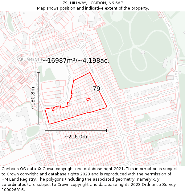 79, HILLWAY, LONDON, N6 6AB: Plot and title map