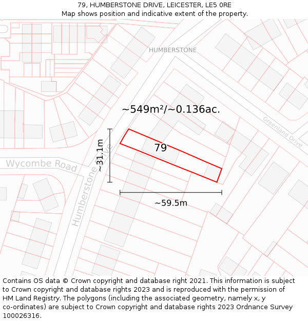 79, HUMBERSTONE DRIVE, LEICESTER, LE5 0RE: Plot and title map