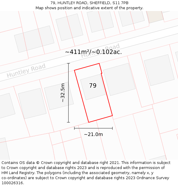 79, HUNTLEY ROAD, SHEFFIELD, S11 7PB: Plot and title map