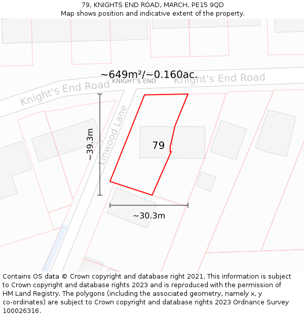 79, KNIGHTS END ROAD, MARCH, PE15 9QD: Plot and title map