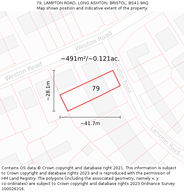 79, LAMPTON ROAD, LONG ASHTON, BRISTOL, BS41 9AQ: Plot and title map