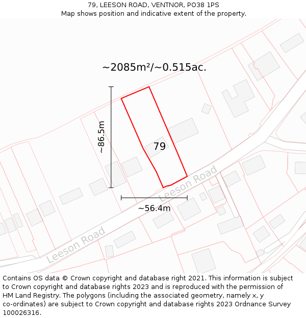 79, LEESON ROAD, VENTNOR, PO38 1PS: Plot and title map