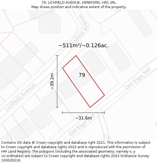 79, LICHFIELD AVENUE, HEREFORD, HR1 2RL: Plot and title map