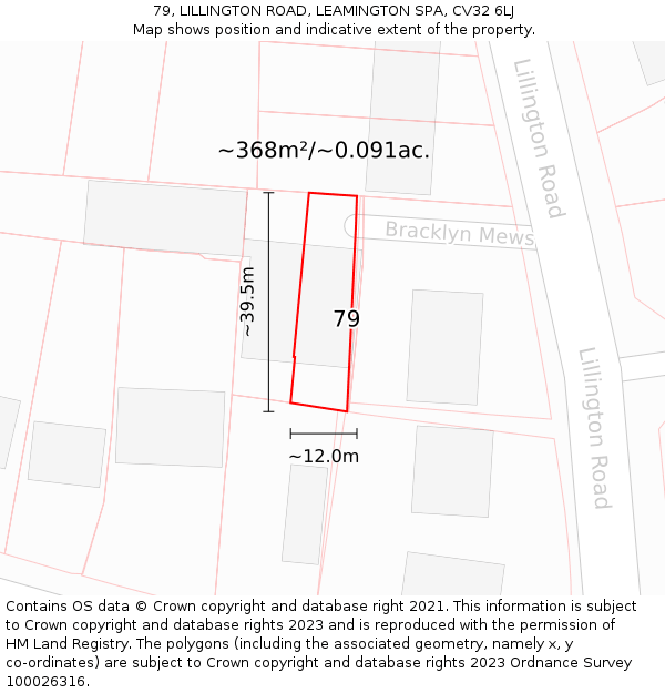 79, LILLINGTON ROAD, LEAMINGTON SPA, CV32 6LJ: Plot and title map