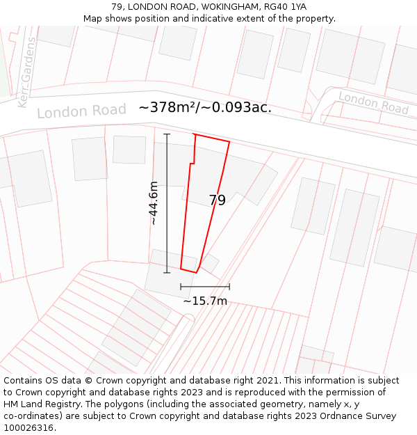 79, LONDON ROAD, WOKINGHAM, RG40 1YA: Plot and title map