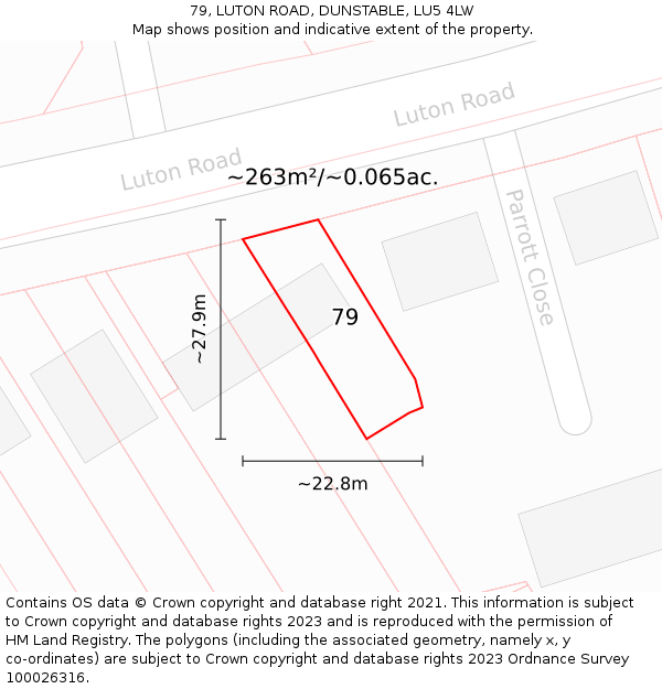 79, LUTON ROAD, DUNSTABLE, LU5 4LW: Plot and title map