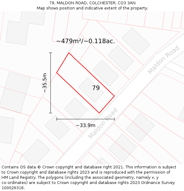 79, MALDON ROAD, COLCHESTER, CO3 3AN: Plot and title map