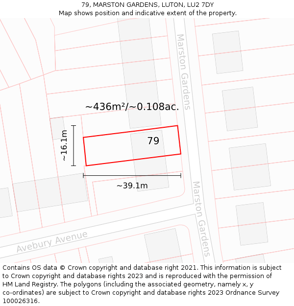 79, MARSTON GARDENS, LUTON, LU2 7DY: Plot and title map