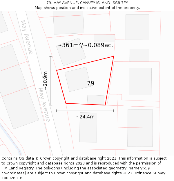 79, MAY AVENUE, CANVEY ISLAND, SS8 7EY: Plot and title map