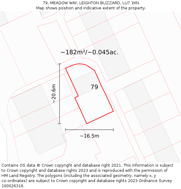 79, MEADOW WAY, LEIGHTON BUZZARD, LU7 3XN: Plot and title map