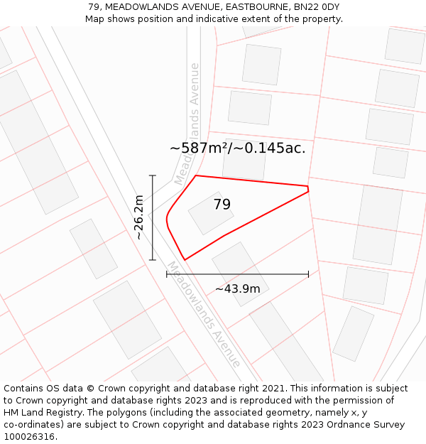 79, MEADOWLANDS AVENUE, EASTBOURNE, BN22 0DY: Plot and title map
