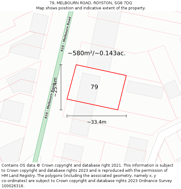 79, MELBOURN ROAD, ROYSTON, SG8 7DG: Plot and title map