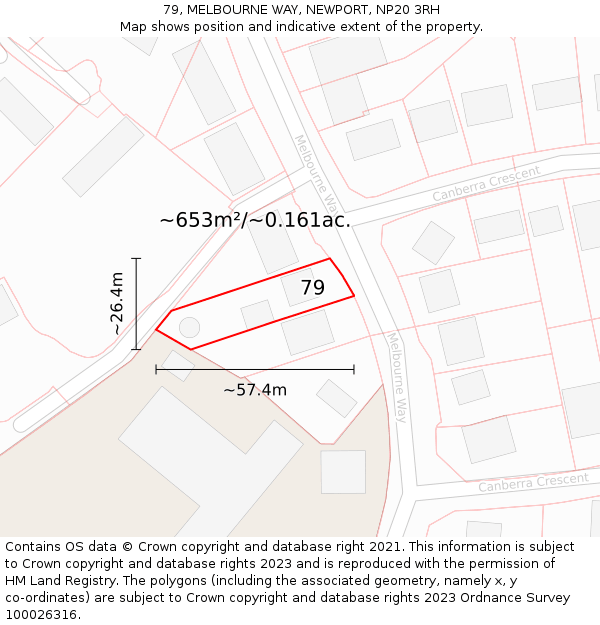79, MELBOURNE WAY, NEWPORT, NP20 3RH: Plot and title map