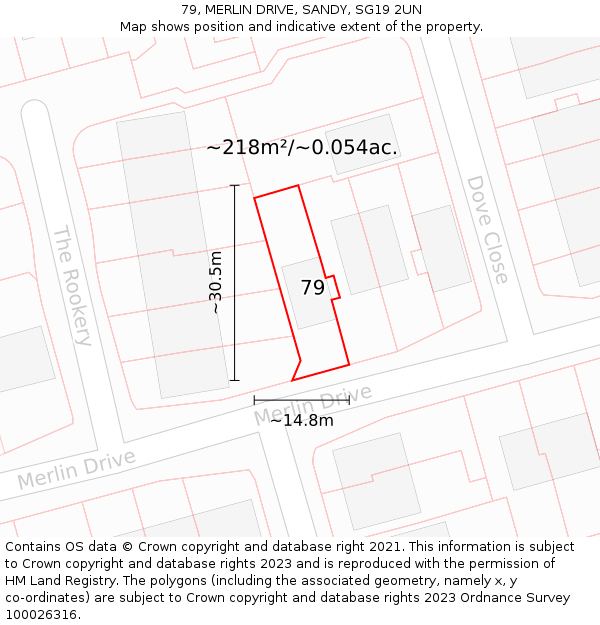 79, MERLIN DRIVE, SANDY, SG19 2UN: Plot and title map