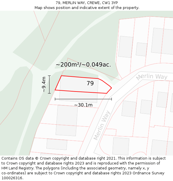 79, MERLIN WAY, CREWE, CW1 3YP: Plot and title map