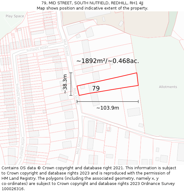 79, MID STREET, SOUTH NUTFIELD, REDHILL, RH1 4JJ: Plot and title map