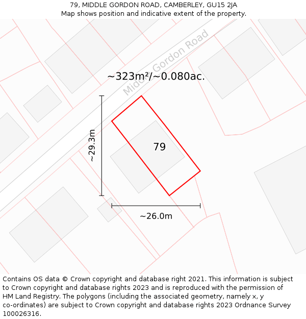 79, MIDDLE GORDON ROAD, CAMBERLEY, GU15 2JA: Plot and title map