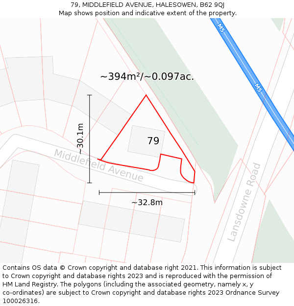 79, MIDDLEFIELD AVENUE, HALESOWEN, B62 9QJ: Plot and title map