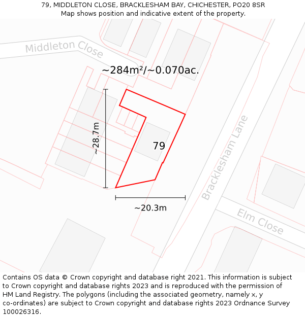 79, MIDDLETON CLOSE, BRACKLESHAM BAY, CHICHESTER, PO20 8SR: Plot and title map