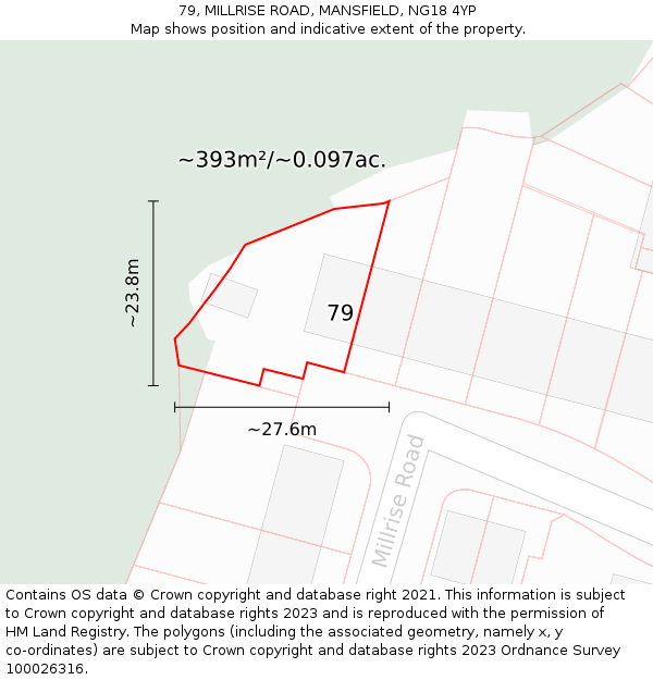 79, MILLRISE ROAD, MANSFIELD, NG18 4YP: Plot and title map