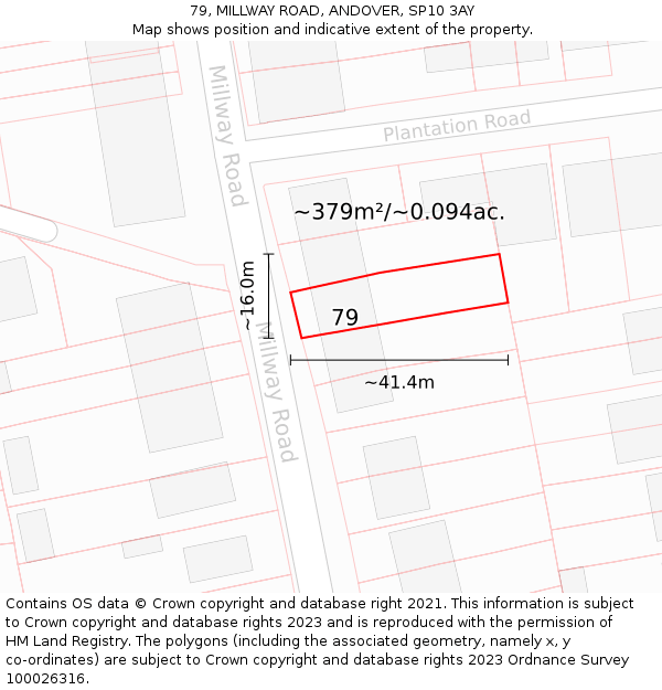 79, MILLWAY ROAD, ANDOVER, SP10 3AY: Plot and title map