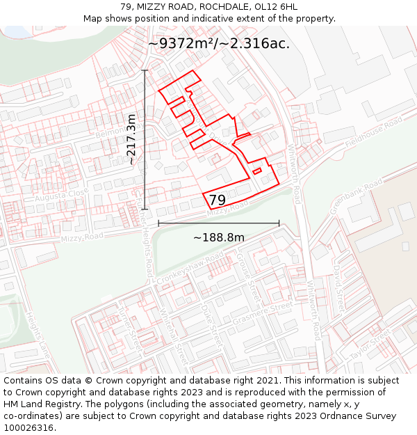 79, MIZZY ROAD, ROCHDALE, OL12 6HL: Plot and title map