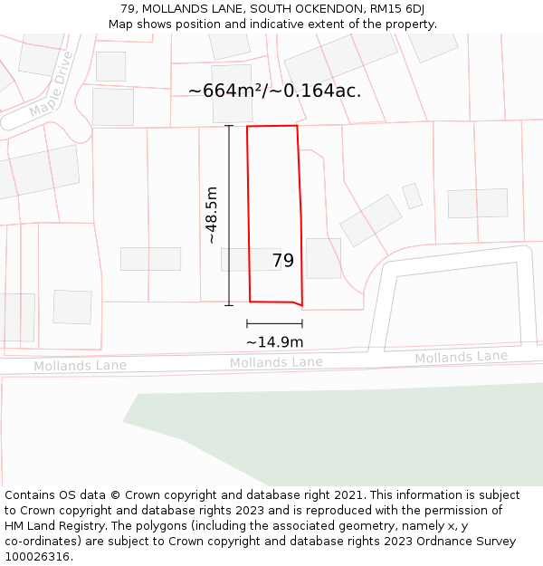 79, MOLLANDS LANE, SOUTH OCKENDON, RM15 6DJ: Plot and title map