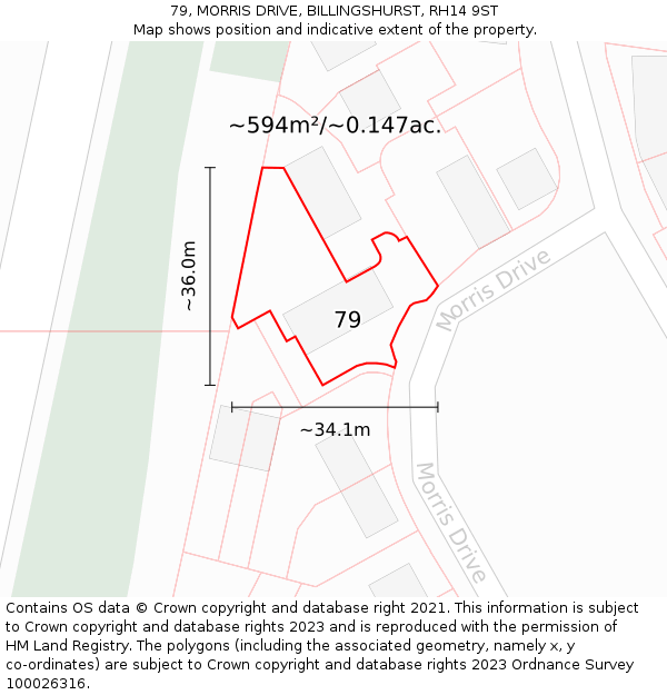 79, MORRIS DRIVE, BILLINGSHURST, RH14 9ST: Plot and title map