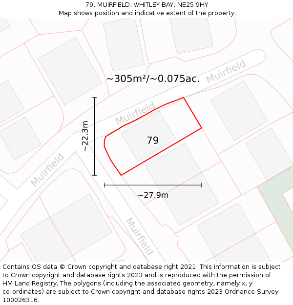 79, MUIRFIELD, WHITLEY BAY, NE25 9HY: Plot and title map