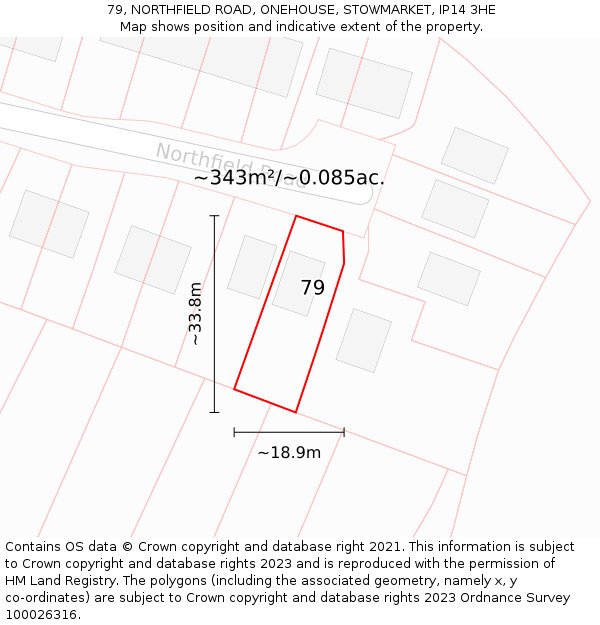 79, NORTHFIELD ROAD, ONEHOUSE, STOWMARKET, IP14 3HE: Plot and title map