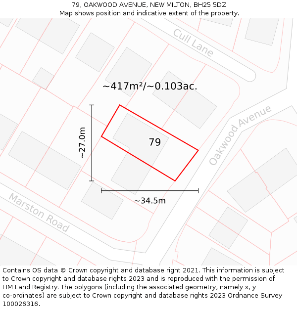 79, OAKWOOD AVENUE, NEW MILTON, BH25 5DZ: Plot and title map