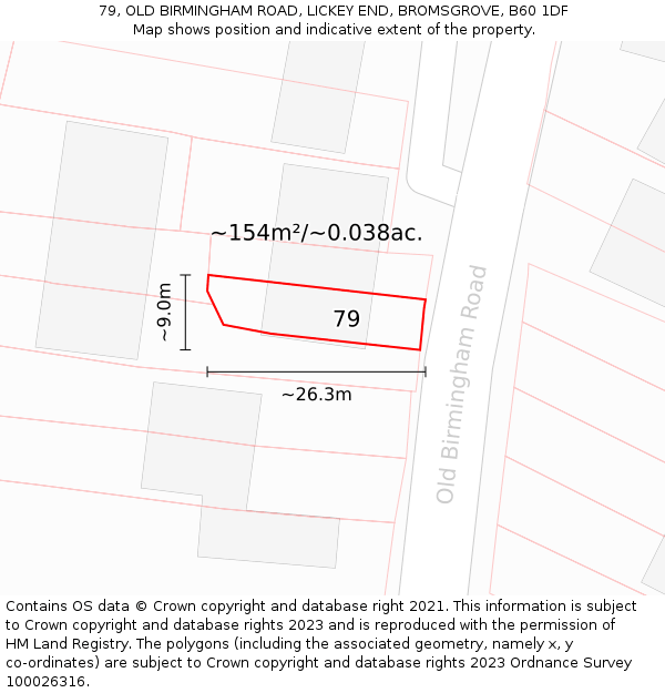 79, OLD BIRMINGHAM ROAD, LICKEY END, BROMSGROVE, B60 1DF: Plot and title map